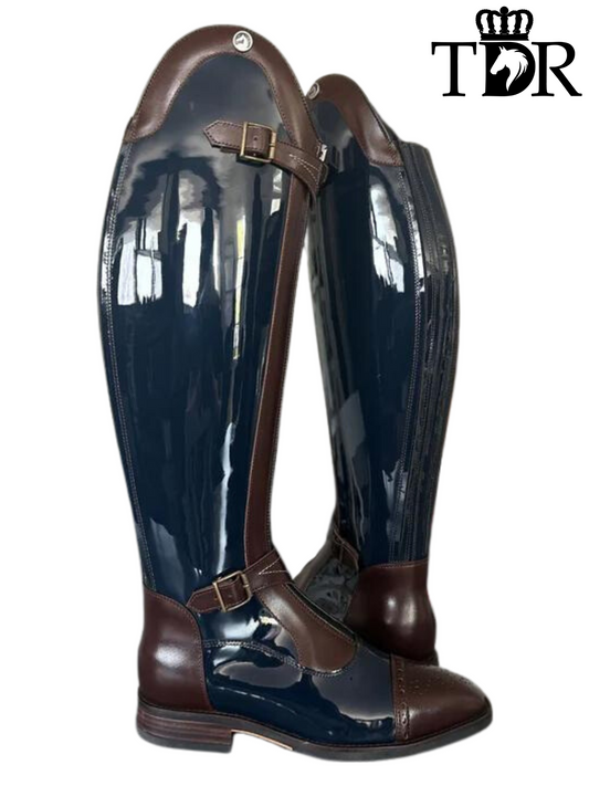 Chester Paris Polo Boot (Patent Blue and Brown)