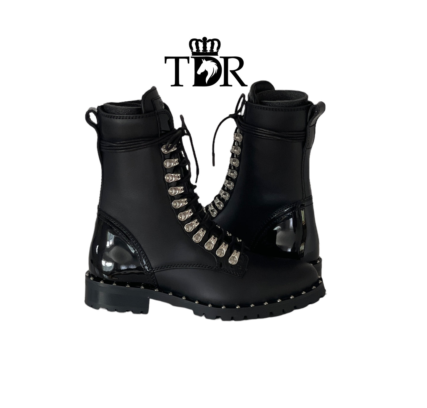 Kingsley Kaya Combat Boot (Nature Black with Patent Black)