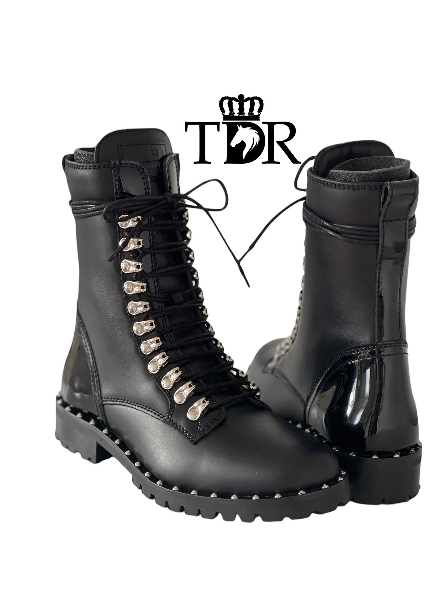 Kingsley Kaya Combat Boot (Nature Black with Patent Black)