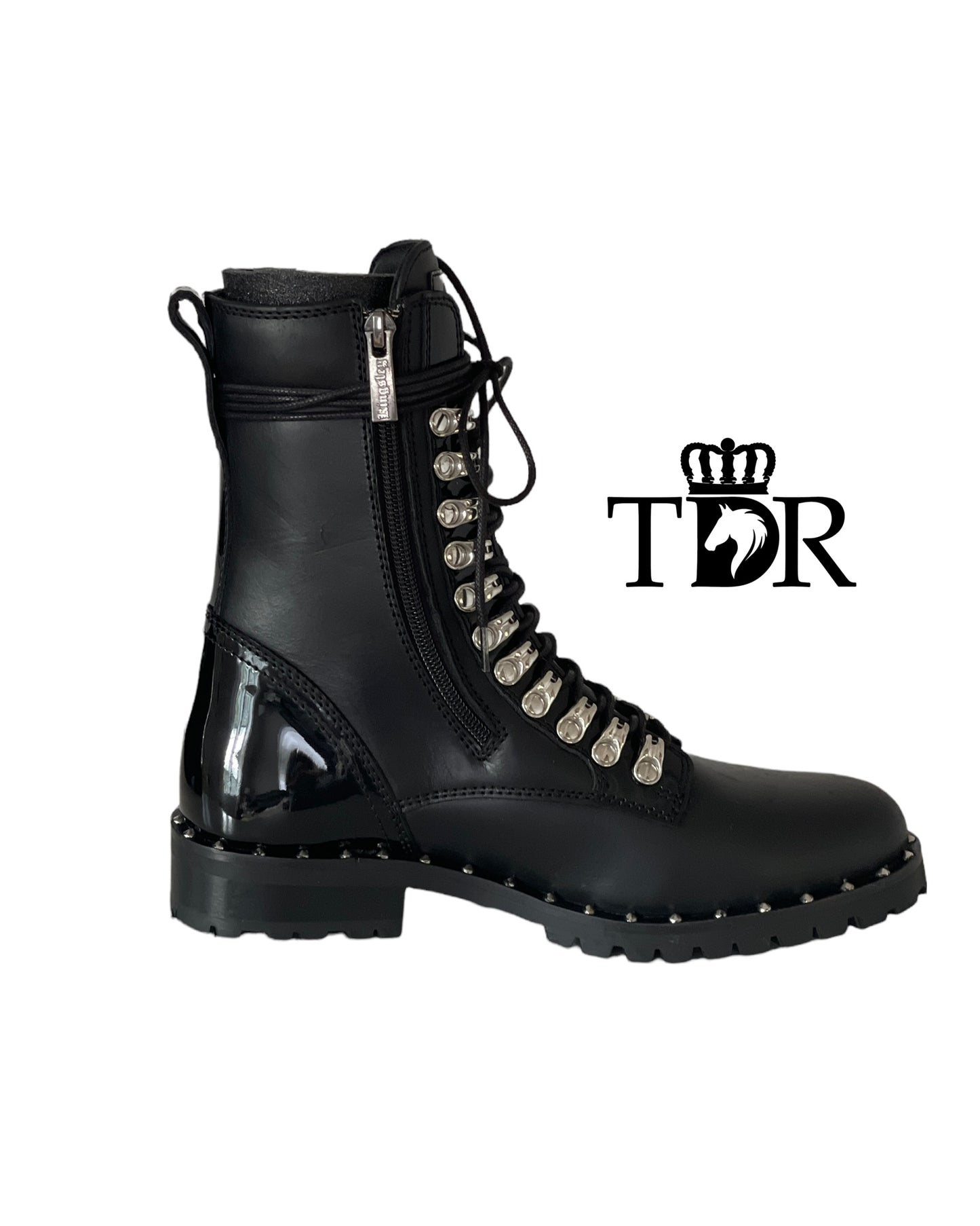 Kingsley Kaya Combat Boot (Nature Black with Patent Black)